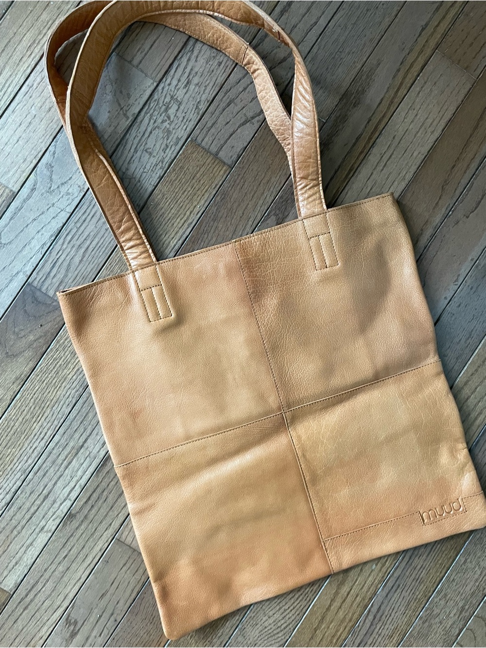 Muud Leather Tote in Camel 15”x 15” large new!
